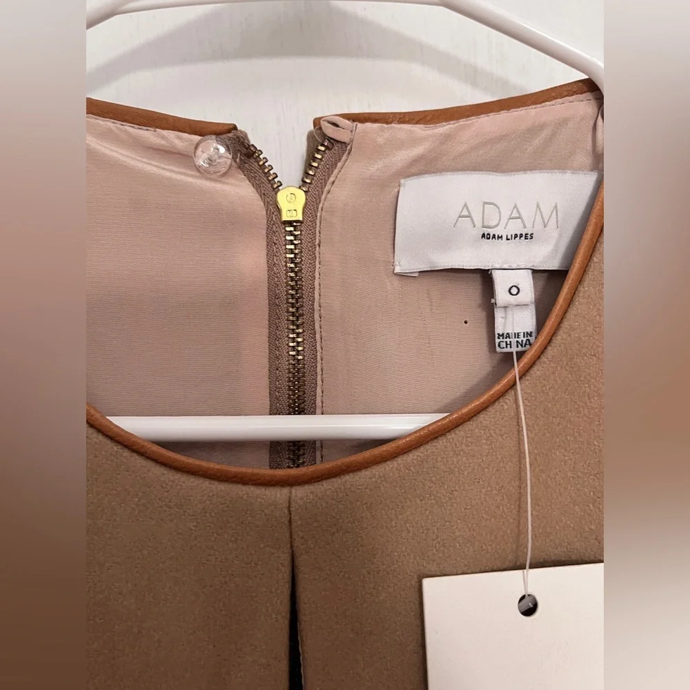 Adam Lippes - Brown Wool Midi Dress W/ Leather Trim size 0 - Picture 8 of 11